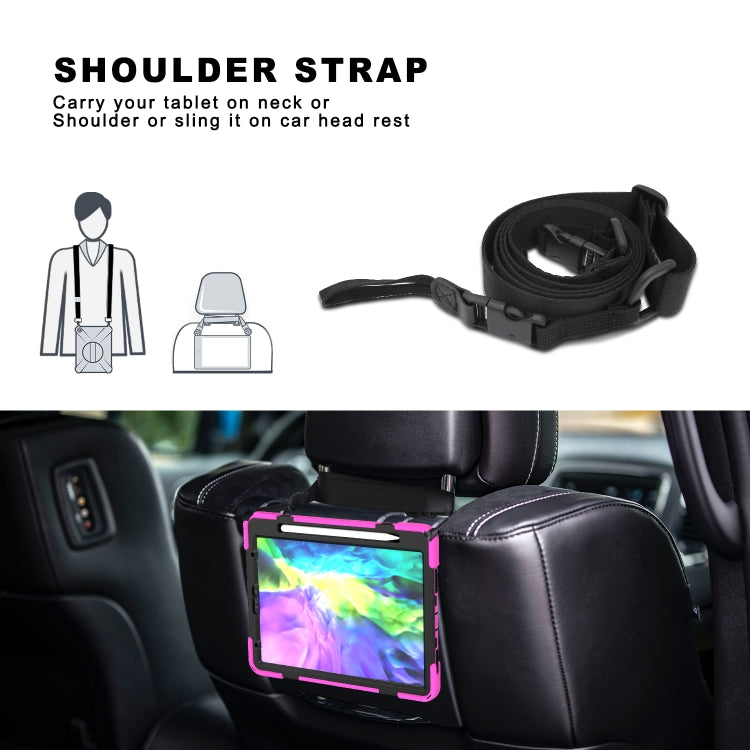 360 Degree Rotation Silicone Protective Cover with Holder & Hand Strap & Long Strap & Pencil Slot For iPad Air 2025 / 10.9 / Pro 11 2021 / 2020 / 2018(Rose Red) - iPad Pro 11 (2020) Cases by buy2fix | Online Shopping UK | buy2fix