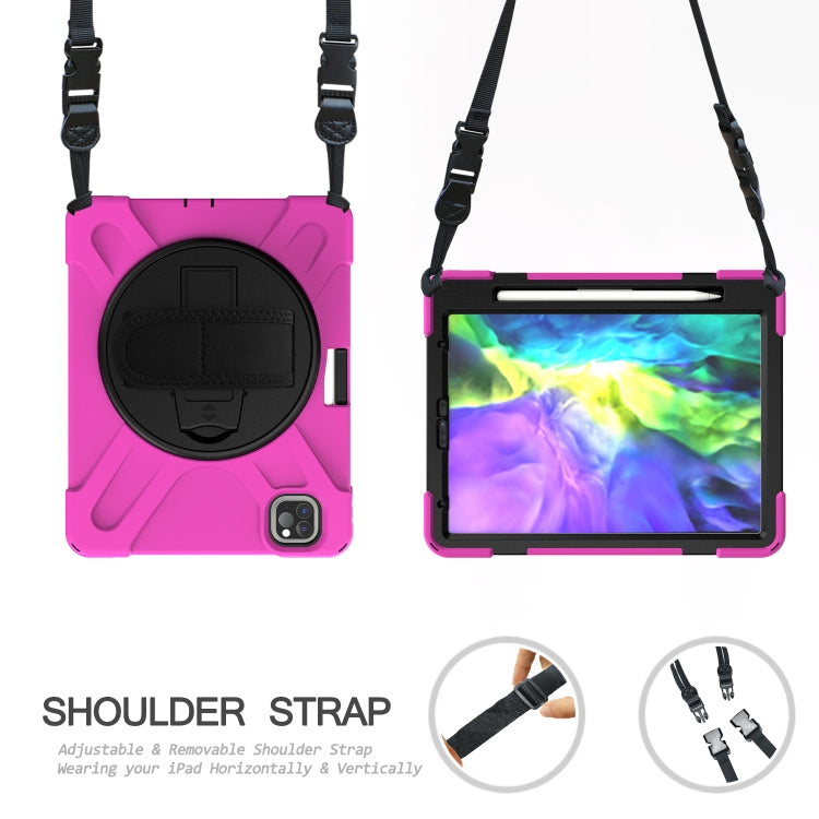 360 Degree Rotation Silicone Protective Cover with Holder & Hand Strap & Long Strap & Pencil Slot For iPad Air 2025 / 10.9 / Pro 11 2021 / 2020 / 2018(Rose Red) - iPad Pro 11 (2020) Cases by buy2fix | Online Shopping UK | buy2fix