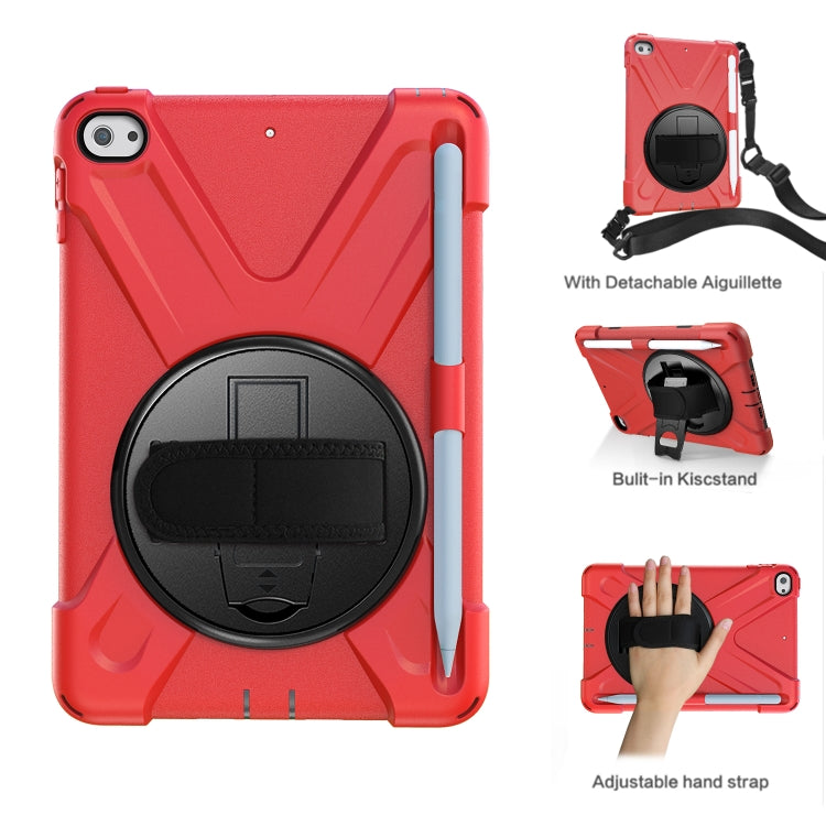 For iPad Mini 5 360 Degree Rotation Silicone Protective Cover with Holder & Hand Strap & Long Strap & Pencil Slot(Red) - iPad mini (2019) / mini 5 Cases by buy2fix | Online Shopping UK | buy2fix