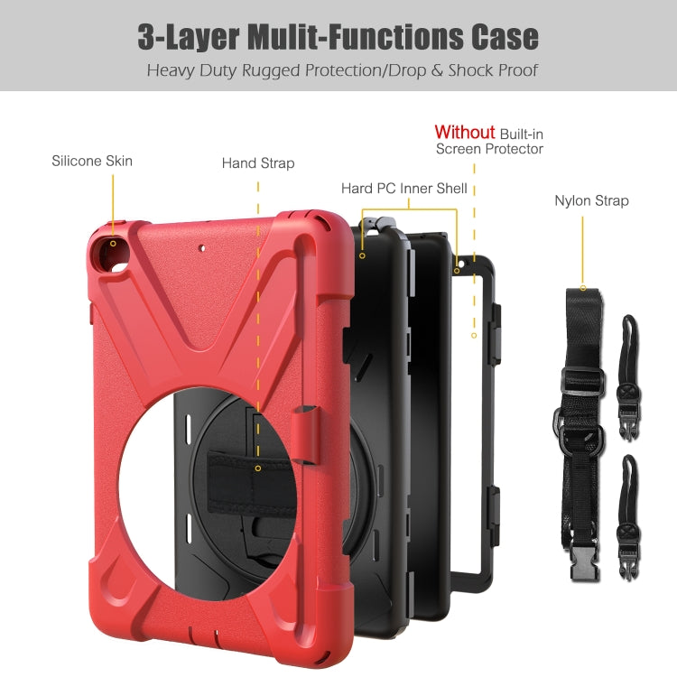For iPad Mini 5 360 Degree Rotation Silicone Protective Cover with Holder & Hand Strap & Long Strap & Pencil Slot(Red) - iPad mini (2019) / mini 5 Cases by buy2fix | Online Shopping UK | buy2fix