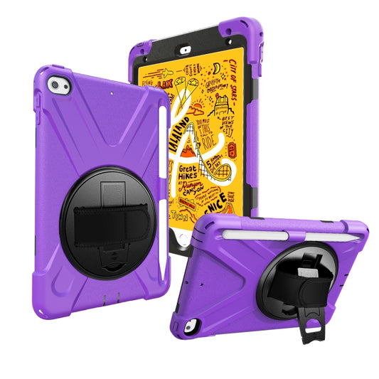For iPad Mini 5 360 Degree Rotation Silicone Protective Cover with Holder & Hand Strap & Long Strap & Pencil Slot(Purple) - iPad mini (2019) / mini 5 Cases by buy2fix | Online Shopping UK | buy2fix
