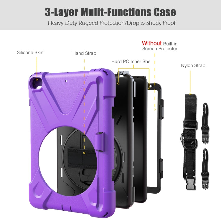 For iPad Mini 5 360 Degree Rotation Silicone Protective Cover with Holder & Hand Strap & Long Strap & Pencil Slot(Purple) - iPad mini (2019) / mini 5 Cases by buy2fix | Online Shopping UK | buy2fix