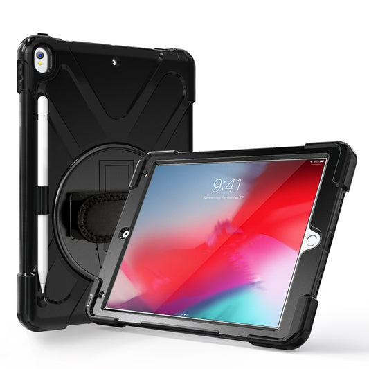 For iPad Pro 10.5 360 Degree Rotation Silicone Protective Cover with Holder & Hand Strap & Long Strap & Pencil Slot(Black) - iPad Pro 10.5 inch Cases by buy2fix | Online Shopping UK | buy2fix