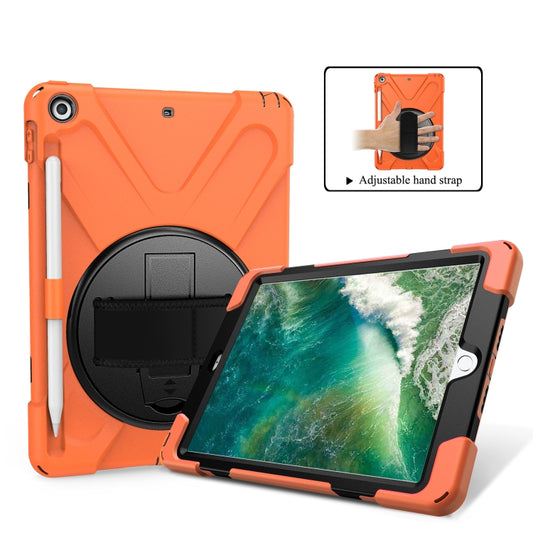 For iPad 9.7 (2018) & (2017) 360 Degree Rotation Silicone Protective Cover with Holder & Hand Strap & Long Strap & Pencil Slot(Orange) - iPad 9.7 (2018) & (2017) Cases by buy2fix | Online Shopping UK | buy2fix