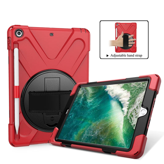 For iPad 9.7 (2018) & (2017) 360 Degree Rotation Silicone Protective Cover with Holder & Hand Strap & Long Strap & Pencil Slot(Red) - iPad 9.7 (2018) & (2017) Cases by buy2fix | Online Shopping UK | buy2fix