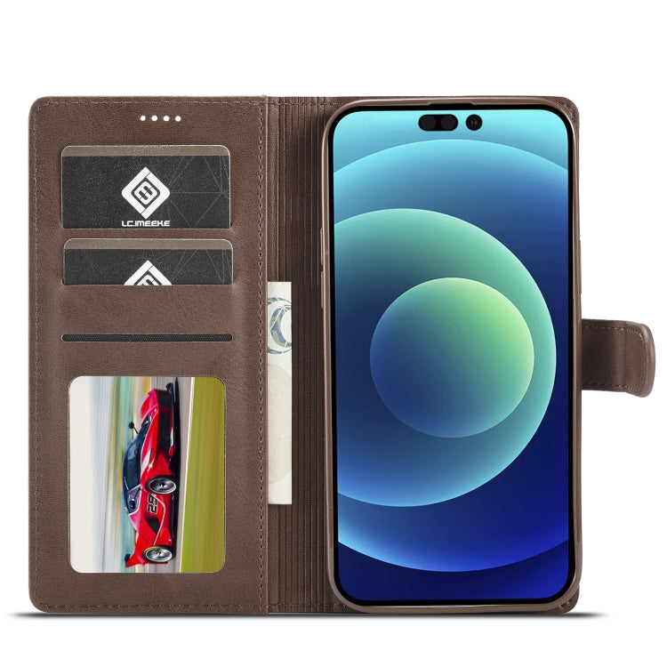 For iPhone 14 Pro LC.IMEEKE Calf Texture Horizontal Flip Leather Case(Brown) - iPhone 14 Pro Cases by LC.IMEEKE | Online Shopping UK | buy2fix