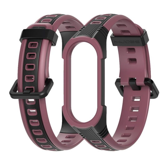 For Xiaomi Mi Band 5 / 6 / 7 MIJOBS Unibody Two-color Silicone Watch Band(Black Wine Red) by MIJOBS