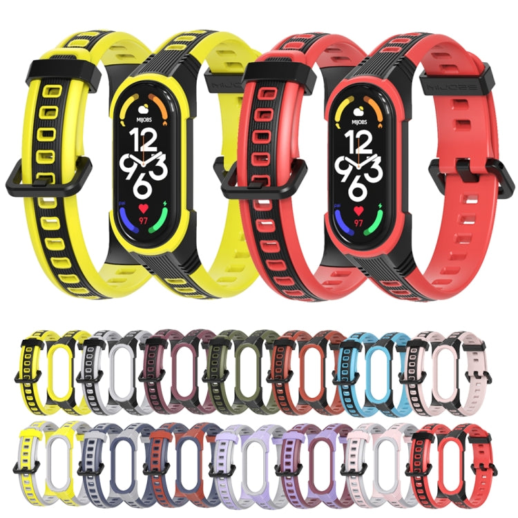 For Xiaomi Mi Band 5 / 6 / 7 MIJOBS Unibody Two-color Silicone Watch Band(Orang Midnight Blue) by MIJOBS