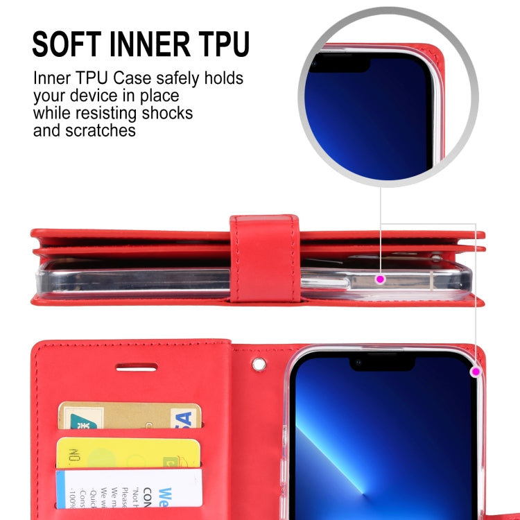 For iPhone 14 MERCURY GOOSPERY MANSOOR 9 Card Slots Leather Case (Red) - iPhone 14 Cases by GOOSPERY | Online Shopping UK | buy2fix
