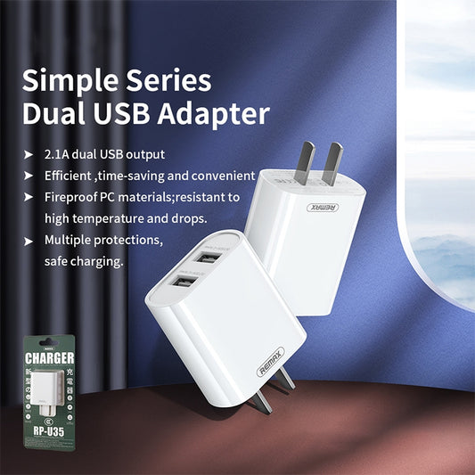 REMAX Jane Series RP-U35 2.1A Dual USB Port Charger, Specification:CN Plug(White) by REMAX