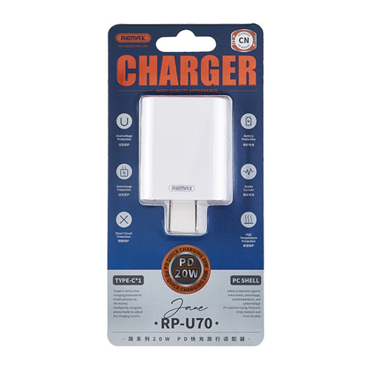 REMAX RP-U70 Jane Series 20W USB-C/Type-C PD Fast Charger, Specification:US Plug(White) by REMAX