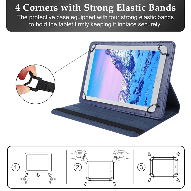 For 8 inch Tablet 360 Degree Rotation Litchi Texture Flip Leather Tablet Case(Blue) - 8 inch by buy2fix | Online Shopping UK | buy2fix