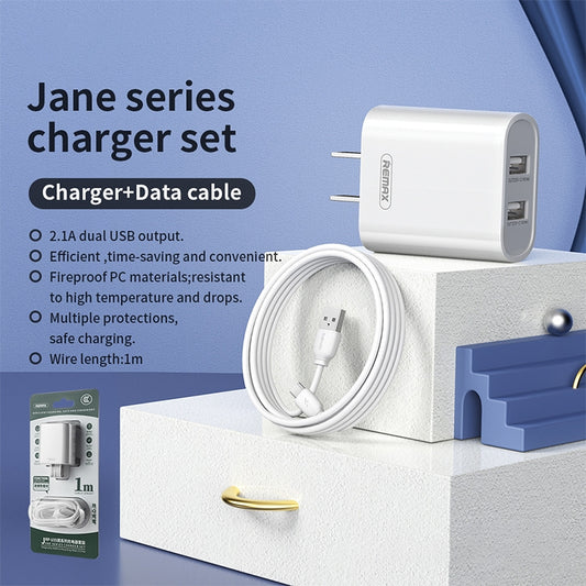 REMAX RP-U35 Jane Series 2.1A Dual USB Port Fast Charger Set, Cable:USB-C/Type-C(CN Plug) by REMAX