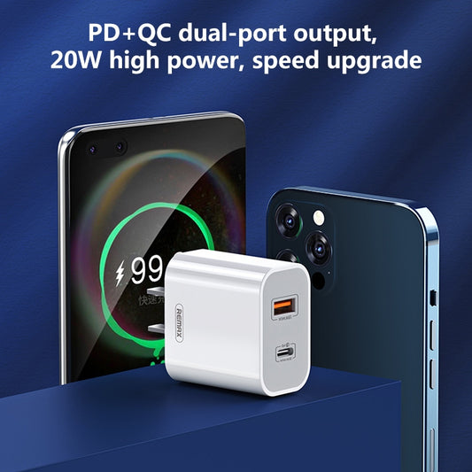 REMAX RP-U68 20W USB+USB-C/Type-C Dual Interface Fast Charger Set, Specification:CN Plug(White) by REMAX