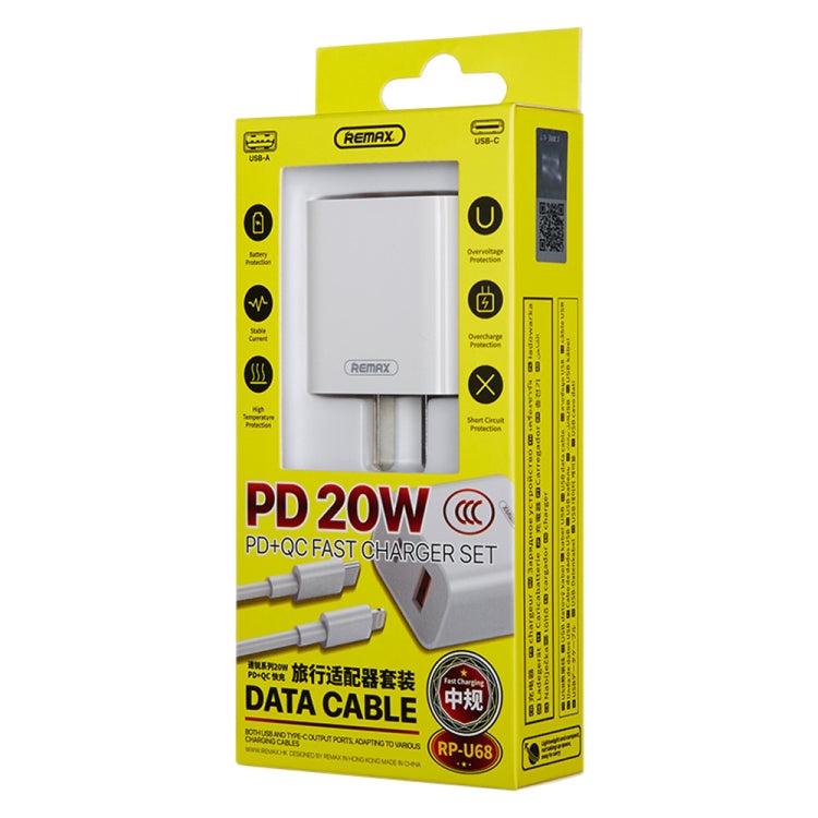 REMAX RP-U68 20W USB+USB-C/Type-C Dual Interface Fast Charger Set, Specification:CN Plug(White) by REMAX