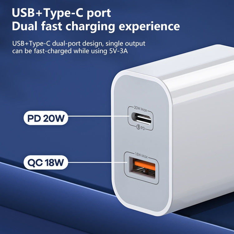 REMAX RP-U68 20W USB+USB-C/Type-C Dual Interface Fast Charger Set, Specification:US Plug(White) - USB Charger by REMAX | Online Shopping UK | buy2fix