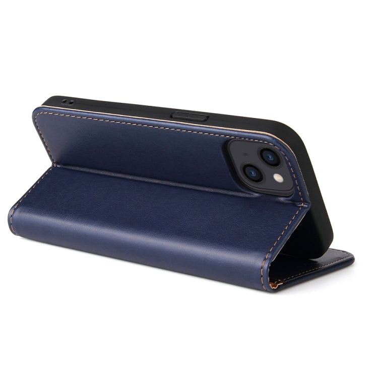 For iPhone 14 Plus Fierre Shann PU Genuine Leather Texture Leather Phone Case (Blue) - iPhone 14 Plus Cases by FIERRE SHANN | Online Shopping UK | buy2fix