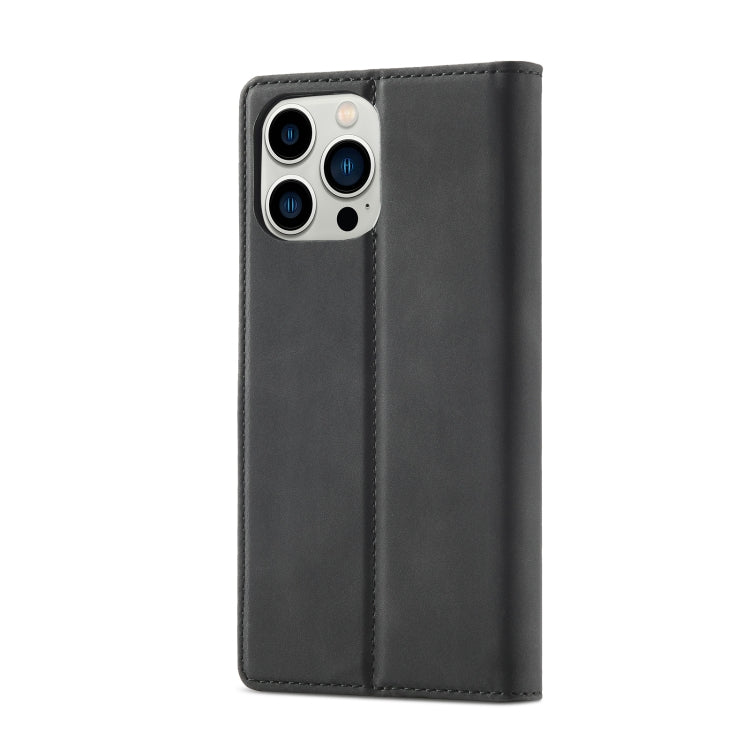 For iPhone 14 Pro LC.IMEEKE Strong Magnetic Leather Phone Case with Holder & Card Slots & Wallet(Black) - iPhone 14 Pro Cases by LC.IMEEKE | Online Shopping UK | buy2fix