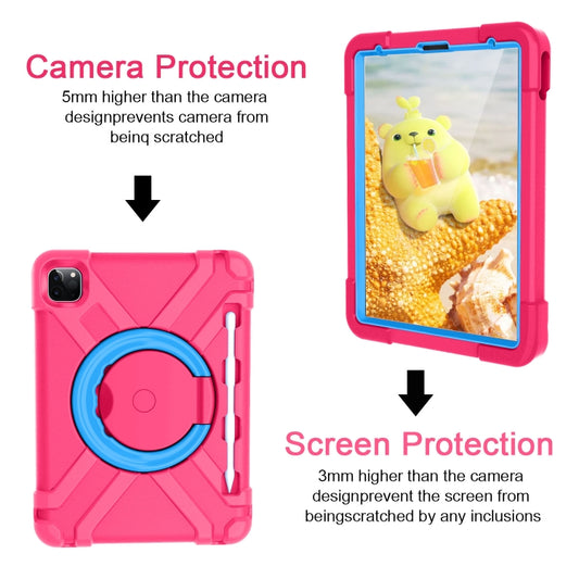For iPad Pro 11 (2020) PC + Silicone Shockproof Combination Tablet Case with 360 Degree Rotating Holder & Handle(Rose Red+Blue) - iPad Pro 11 (2020) Cases by buy2fix | Online Shopping UK | buy2fix