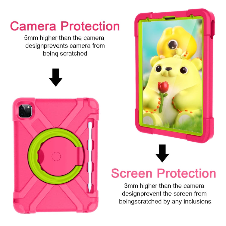 For iPad Pro 11 (2020) PC + Silicone Shockproof Combination Tablet Case with 360 Degree Rotating Holder & Handle(Rose Red+Grass Green) - iPad Pro 11 (2020) Cases by buy2fix | Online Shopping UK | buy2fix