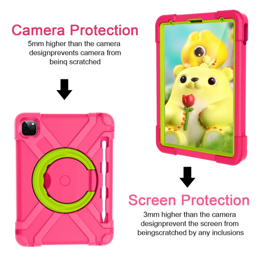 For iPad Pro 11 (2020) PC + Silicone Shockproof Combination Tablet Case with 360 Degree Rotating Holder & Handle(Rose Red+Grass Green) - iPad Pro 11 (2020) Cases by buy2fix | Online Shopping UK | buy2fix