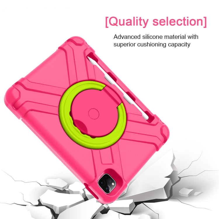 For iPad Pro 11 (2020) PC + Silicone Shockproof Combination Tablet Case with 360 Degree Rotating Holder & Handle(Rose Red+Grass Green) - iPad Pro 11 (2020) Cases by buy2fix | Online Shopping UK | buy2fix