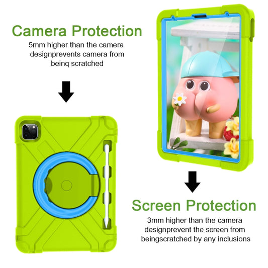 For iPad Pro 11 (2020) PC + Silicone Shockproof Combination Tablet Case with 360 Degree Rotating Holder & Handle(Grass Green+Blue) - iPad Pro 11 (2020) Cases by buy2fix | Online Shopping UK | buy2fix