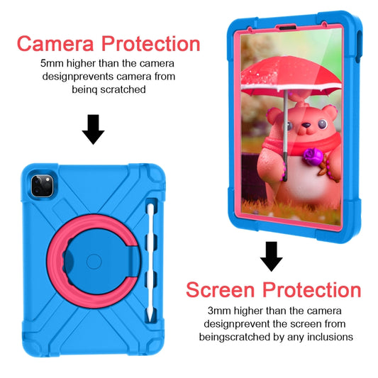 For iPad Pro 11 (2020) PC + Silicone Shockproof Combination Tablet Case with 360 Degree Rotating Holder & Handle(Blue+Rose Red) - iPad Pro 11 (2020) Cases by buy2fix | Online Shopping UK | buy2fix