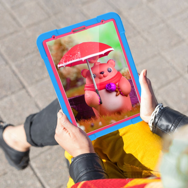 For iPad Pro 11 (2020) PC + Silicone Shockproof Combination Tablet Case with 360 Degree Rotating Holder & Handle(Blue+Rose Red) - iPad Pro 11 (2020) Cases by buy2fix | Online Shopping UK | buy2fix