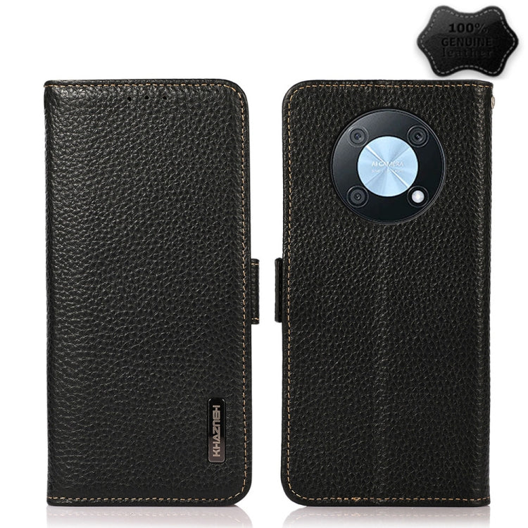 For Huawei nova Y90 / Enjoy 50 Pro KHAZNEH Litchi Texture RFID Genuine Leather Phone Case(Black) - Huawei Cases by buy2fix | Online Shopping UK | buy2fix