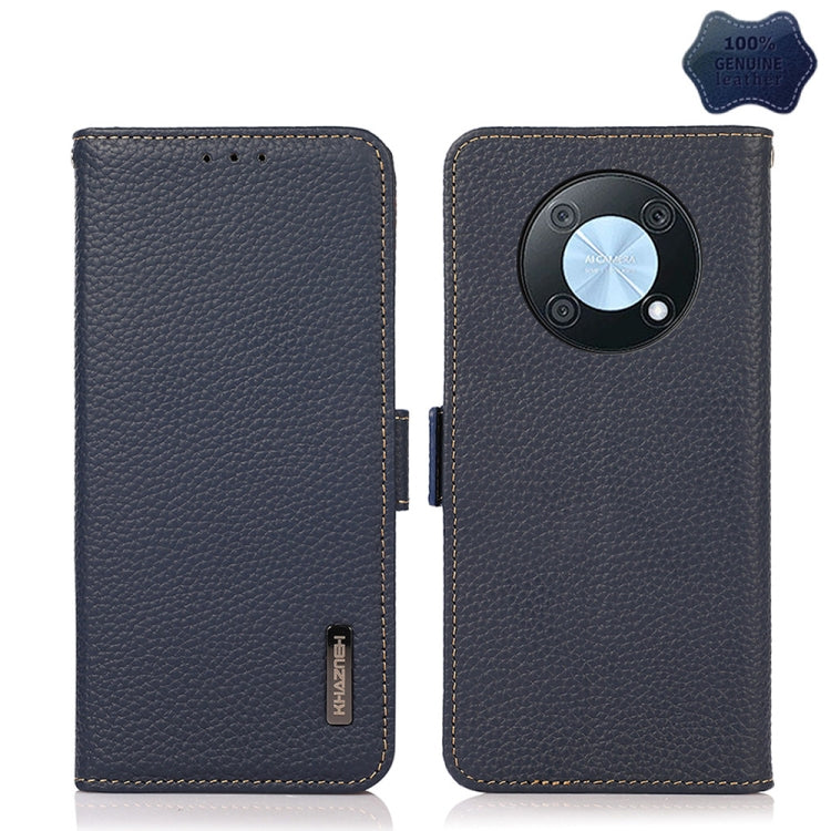 For Huawei nova Y90 / Enjoy 50 Pro KHAZNEH Litchi Texture RFID Genuine Leather Phone Case(Blue) - Huawei Cases by buy2fix | Online Shopping UK | buy2fix