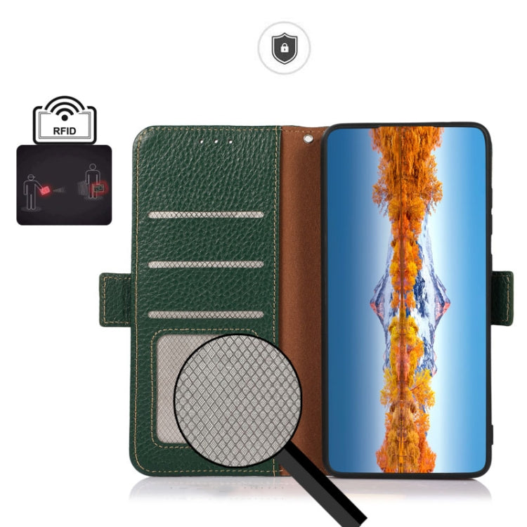 For Huawei nova Y90 / Enjoy 50 Pro KHAZNEH Litchi Texture RFID Genuine Leather Phone Case(Green) - Huawei Cases by buy2fix | Online Shopping UK | buy2fix