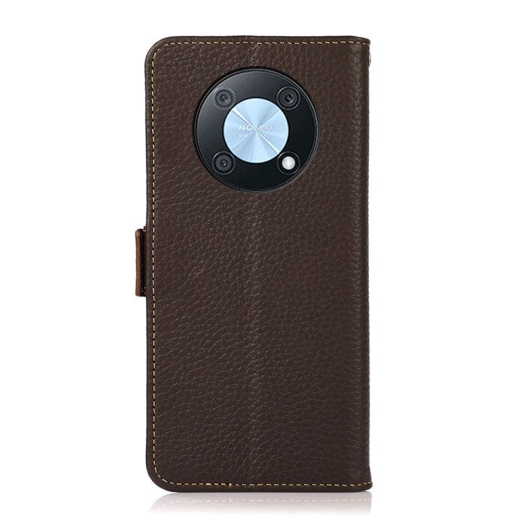 For Huawei nova Y90 / Enjoy 50 Pro KHAZNEH Litchi Texture RFID Genuine Leather Phone Case(Brown) - Huawei Cases by buy2fix | Online Shopping UK | buy2fix