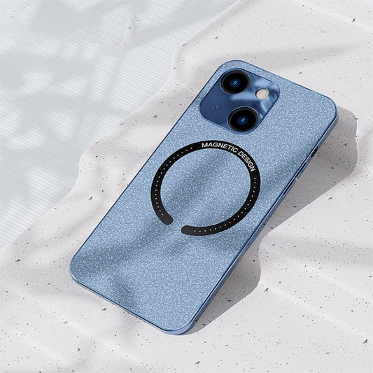 For iPhone 14 Leather Electroplated Magsafe Case (Blue) by buy2fix