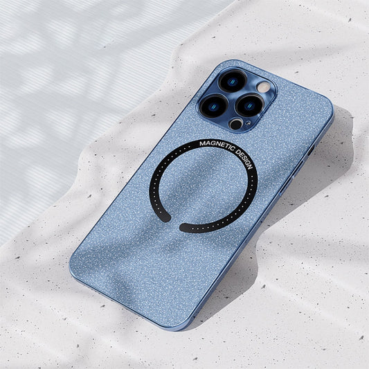 For iPhone 12 Pro Max Leather Electroplated Magsafe Case(Blue) by buy2fix