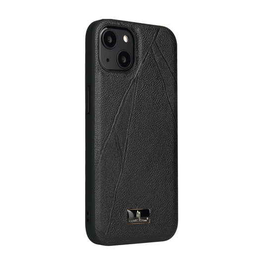 For iPhone 14 Plus Fierre Shann Leather Texture Phone Back Cover Case (Ox Tendon Black) - iPhone 14 Plus Cases by FIERRE SHANN | Online Shopping UK | buy2fix