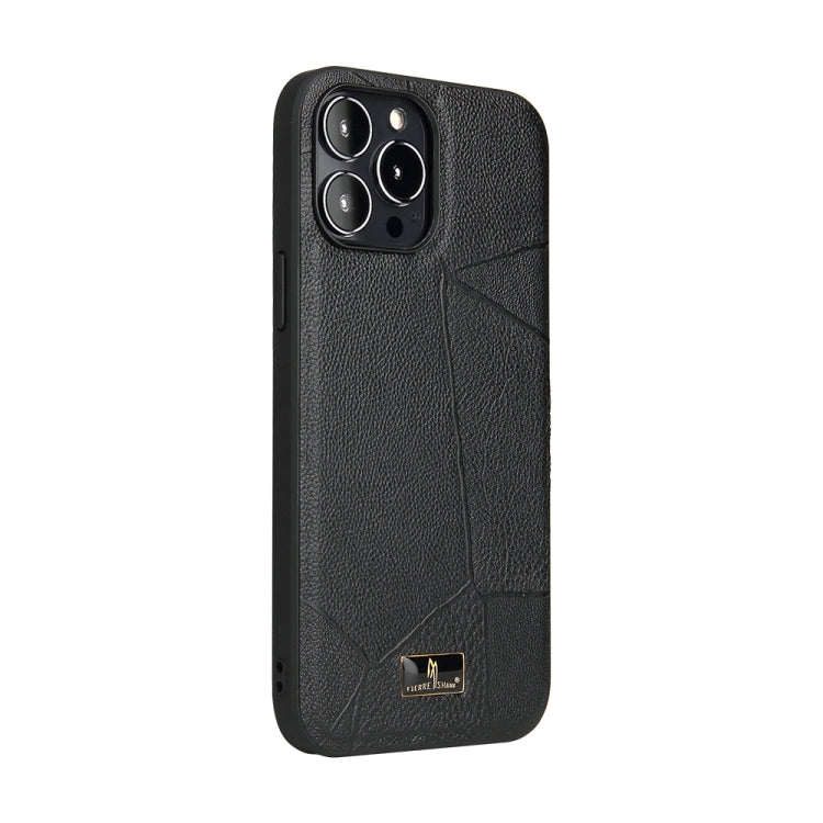 For iPhone 14 Pro Max Fierre Shann Leather Texture Phone Back Cover Case (Ox Tendon Black) - iPhone 14 Pro Max Cases by FIERRE SHANN | Online Shopping UK | buy2fix