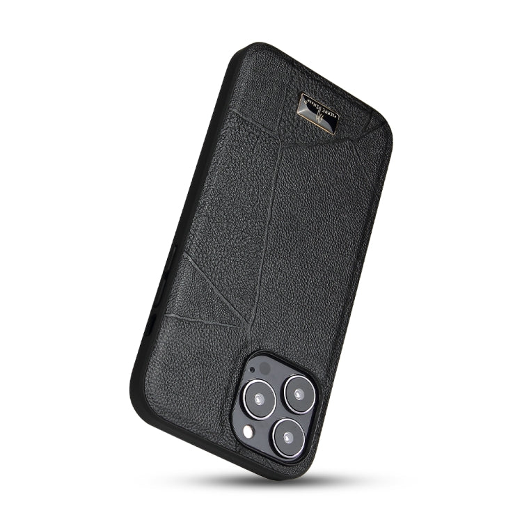 For iPhone 14 Pro Max Fierre Shann Leather Texture Phone Back Cover Case (Ox Tendon Black) - iPhone 14 Pro Max Cases by FIERRE SHANN | Online Shopping UK | buy2fix