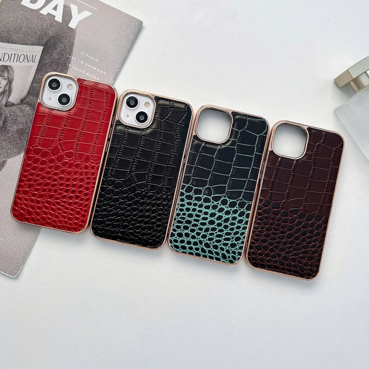 For iPhone 13 Crocodile Texture Genuine Leather Nano Electroplating Phone Case(Dark Green) - iPhone 13 Cases by buy2fix | Online Shopping UK | buy2fix