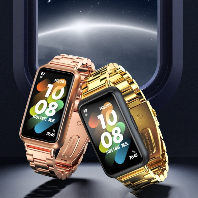 For Huawei Band 7 / 7 NFC MIJOBS Three-Bead Metal Stainless Steel Watch Band(Black) by MIJOBS