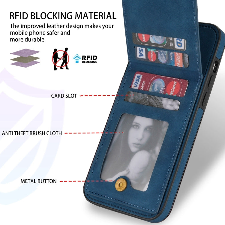 For iPhone 14 N.BEKUS Vertical Flip Card Slot RFID Phone Case (Blue) - iPhone 14 Cases by N.BEKUS | Online Shopping UK | buy2fix