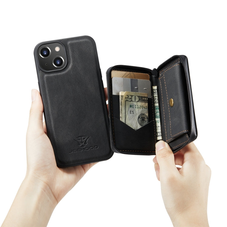 For iPhone 14 JEEHOOD Magnetic Zipper Wallet Leather Phone Case (Black) - iPhone 14 Cases by JEEHOOD | Online Shopping UK | buy2fix