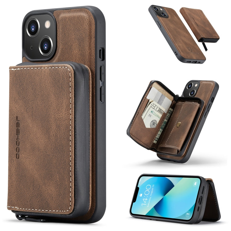 For iPhone 14 JEEHOOD Magnetic Zipper Wallet Leather Phone Case (Brown) - iPhone 14 Cases by JEEHOOD | Online Shopping UK | buy2fix