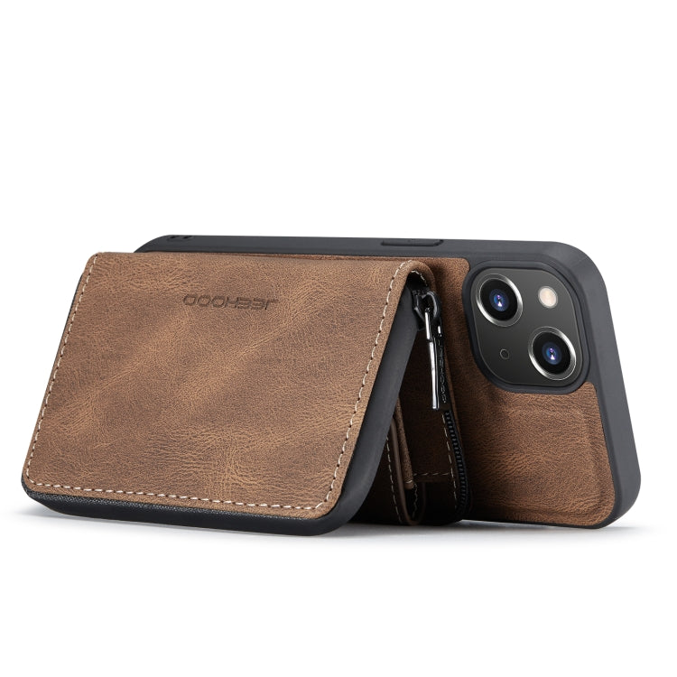 For iPhone 14 JEEHOOD Magnetic Zipper Wallet Leather Phone Case (Brown) - iPhone 14 Cases by JEEHOOD | Online Shopping UK | buy2fix