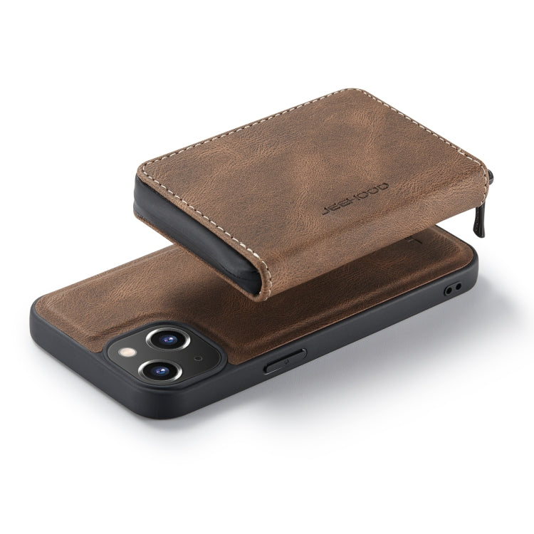 For iPhone 14 JEEHOOD Magnetic Zipper Wallet Leather Phone Case (Brown) - iPhone 14 Cases by JEEHOOD | Online Shopping UK | buy2fix