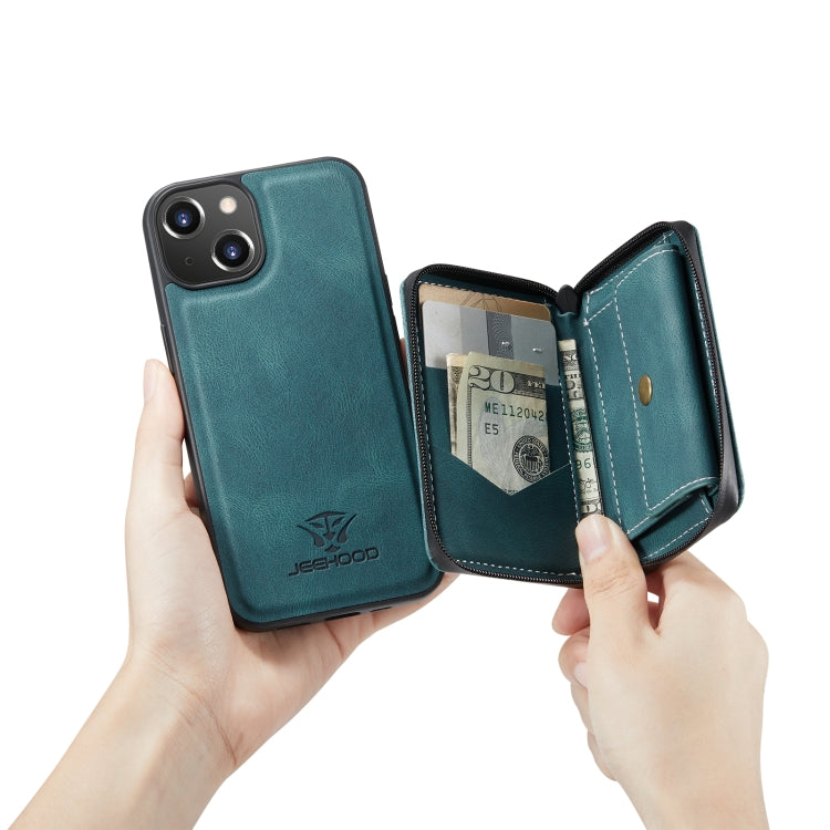 For iPhone 14 JEEHOOD Magnetic Zipper Wallet Leather Phone Case (Blue) - iPhone 14 Cases by JEEHOOD | Online Shopping UK | buy2fix