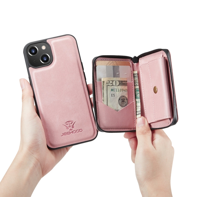 For iPhone 14 JEEHOOD Magnetic Zipper Wallet Leather Phone Case (Pink) - iPhone 14 Cases by JEEHOOD | Online Shopping UK | buy2fix