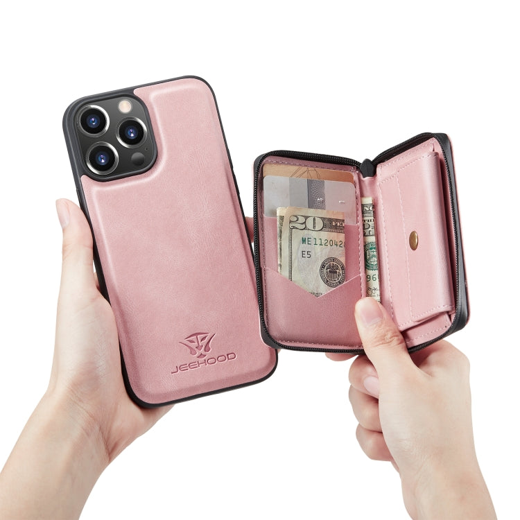 For iPhone 14 Pro JEEHOOD Magnetic Zipper Wallet Leather Phone Case(Pink) - iPhone 14 Pro Cases by JEEHOOD | Online Shopping UK | buy2fix
