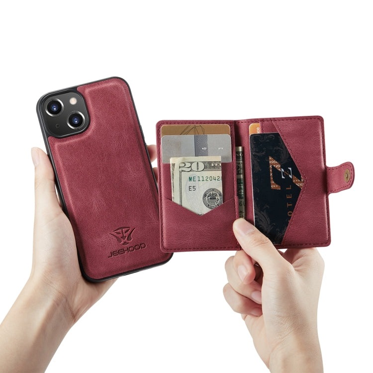 For iPhone 14 JEEHOOD Retro Magnetic Detachable Leather Phone Case (Red) - iPhone 14 Cases by JEEHOOD | Online Shopping UK | buy2fix