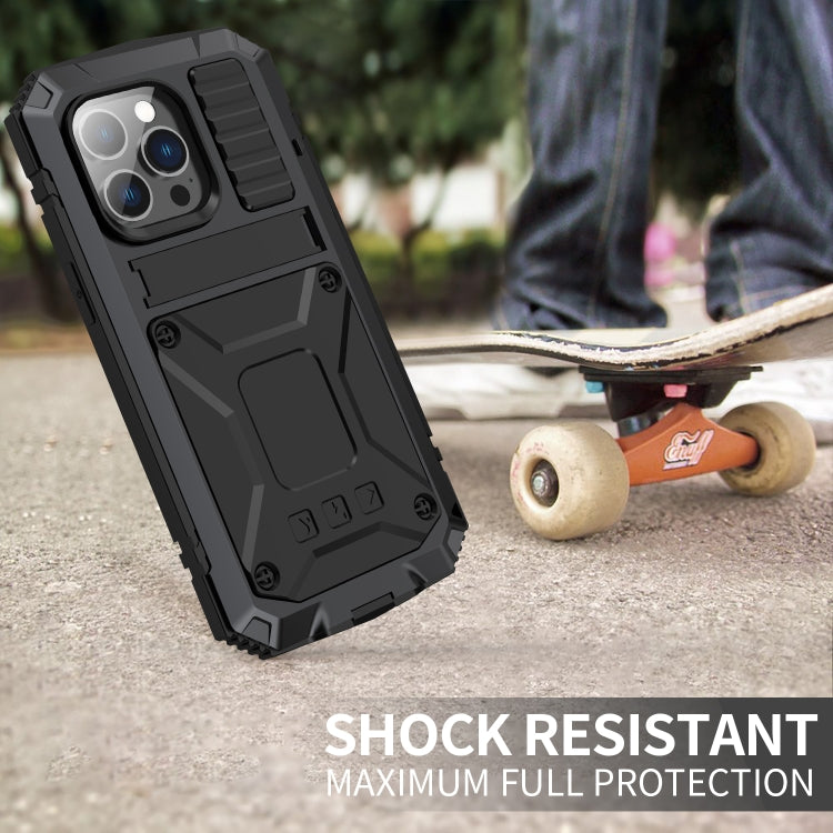 For iPhone 14 Pro R-JUST Shockproof Waterproof Dust-proof Case with Holder(Black) by R-JUST
